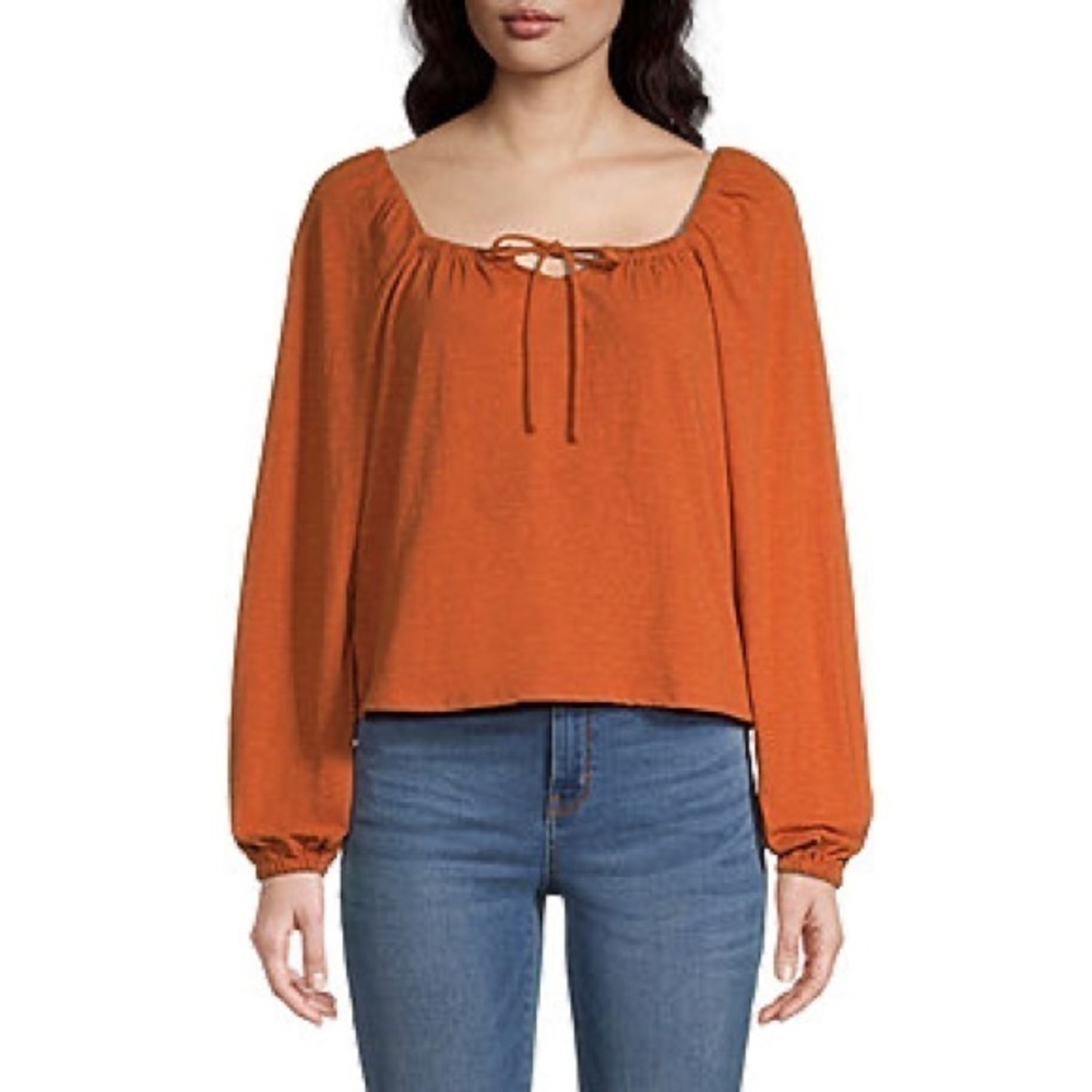 NWT a.n.a Womens Split Tie Neck Long Sleeve Blouse